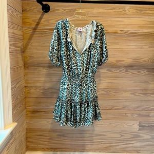Buddy Love Ray Dress in Turquoise Leopard Print Dress- Medium